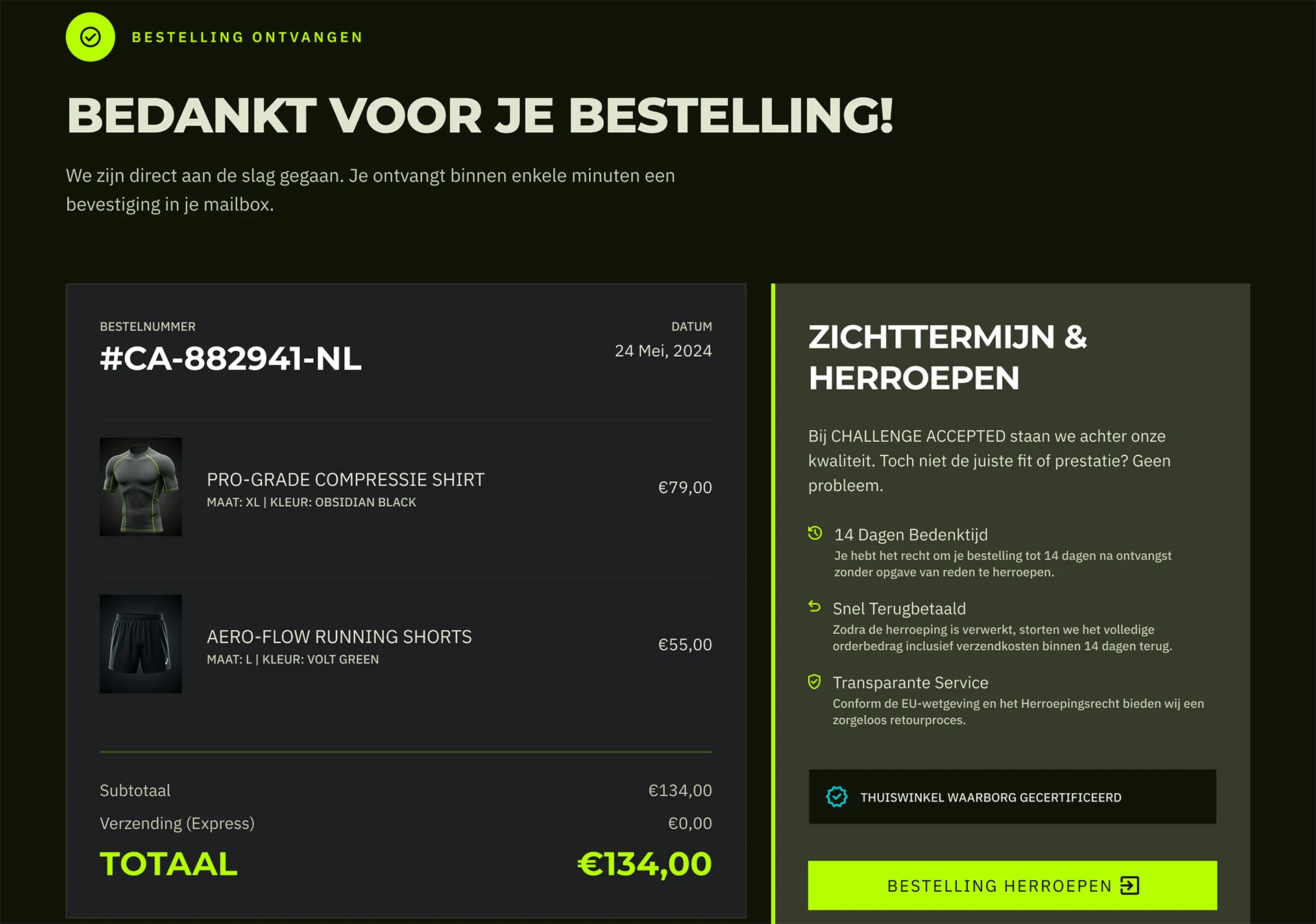 bedankt voor je bestelling