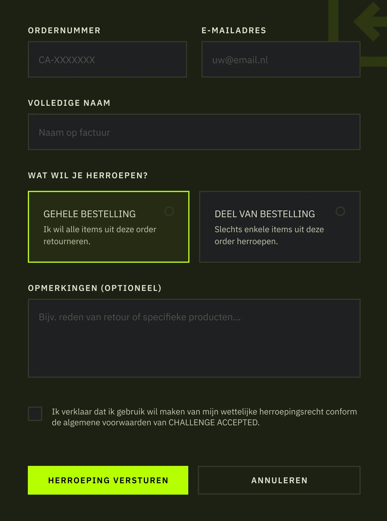 Herroepingsformulier invullen