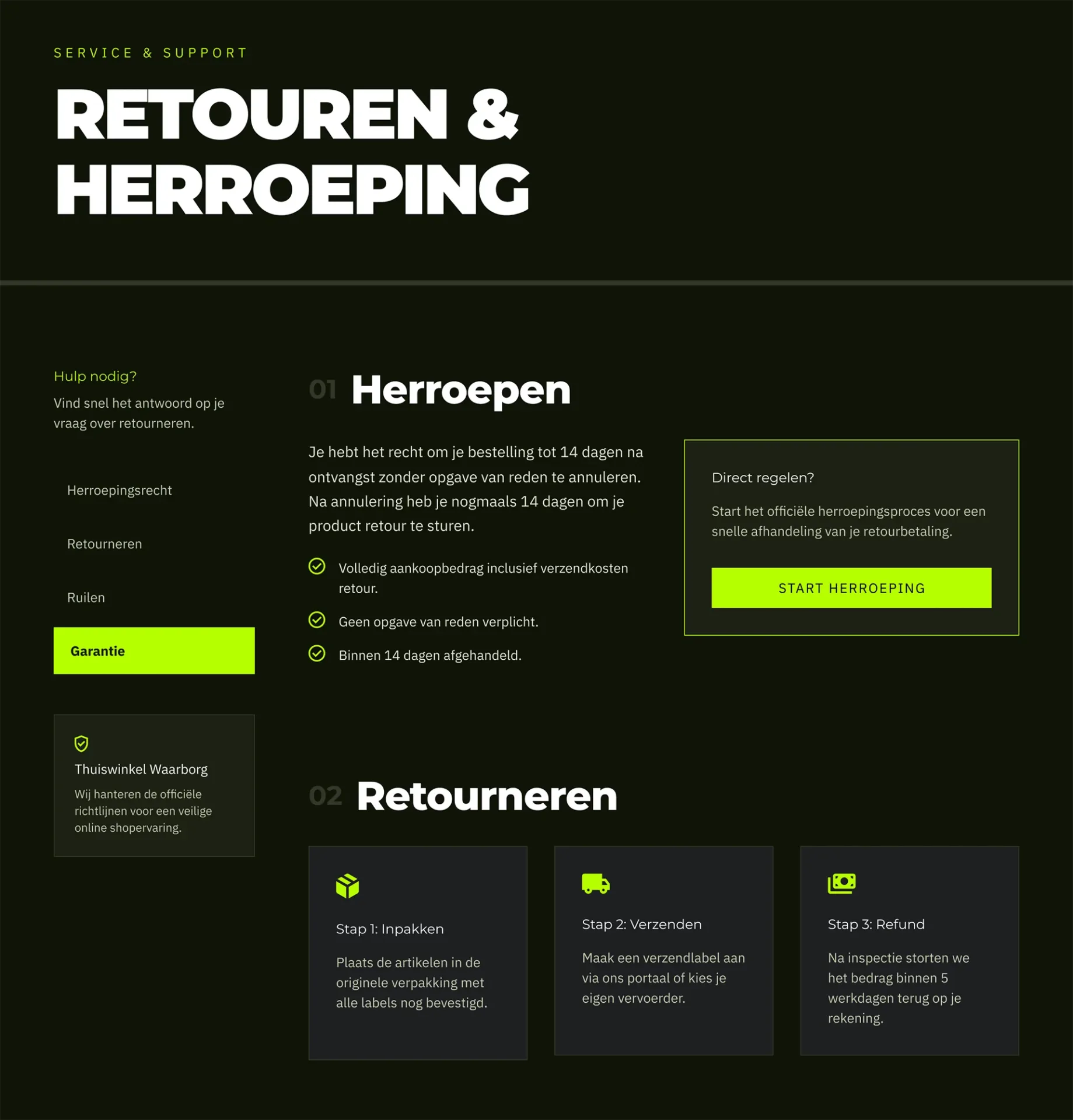 Retourbeleid herroepingsrecht informatie